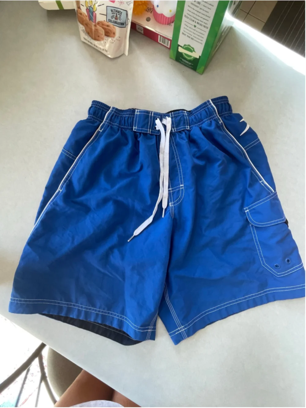 Men's Speedo Blue & White Swim Trunks M